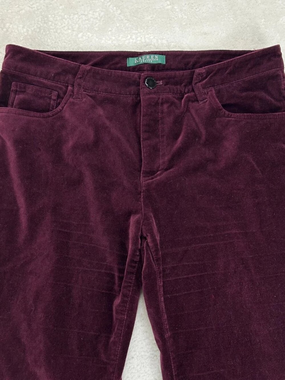 Lauren Ralph Lauren Trouser Pants Womens 8P Burgundy Velvet Comfort Straight Leg - Picture 3 of 12